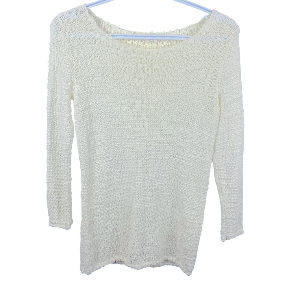 Club Monaco sz M White Yarn Textured Pullover Women's Open Knit Sweater